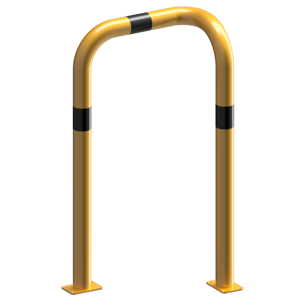 Anti-nudge hoop 90 | one sided- deep version | steel tube  76 mm | yellow / black | one-sided, right | height above ground: 1150 mm | to be fixed by plugs